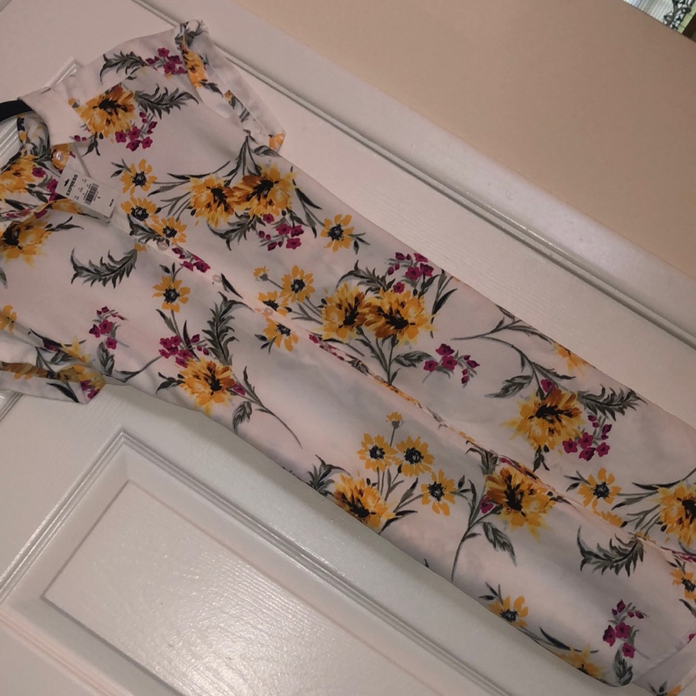 Express White Floral Button Down Dress